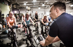 A group uses the bikes at our St Neots gym